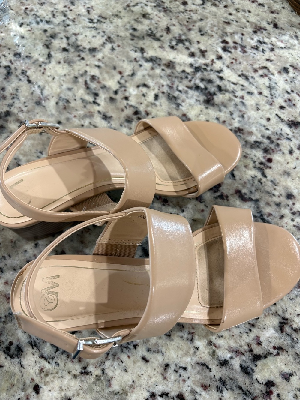 Beige Block Heel Strap Sandals